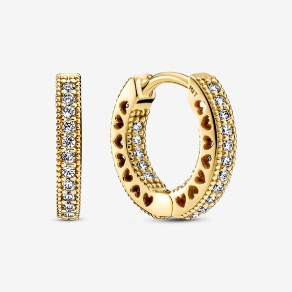 Pave Heart Hoop Earrings Pandora CA Gold Plated